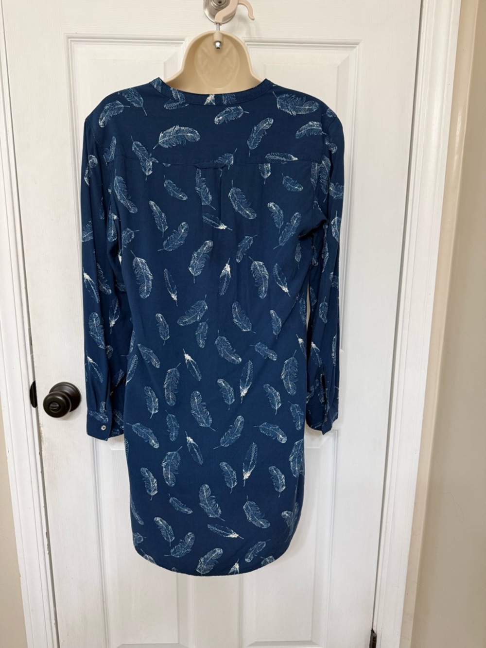 Banana Republic Feather Print Tunic Dress Blue Long Sleeve Size 6 - Picture 4 of 13